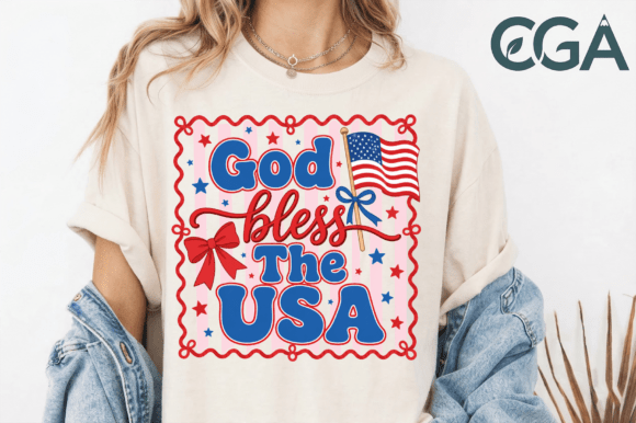 Celebrate with Style: God Bless the USA Patriotic Bow Flag PNG