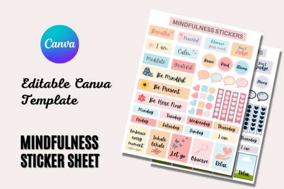 Elevate Your Branding with Mindfulness Sticker Sheet Canva Editable